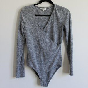 Madewell Long Sleeved Gray Wrap Bodysuit